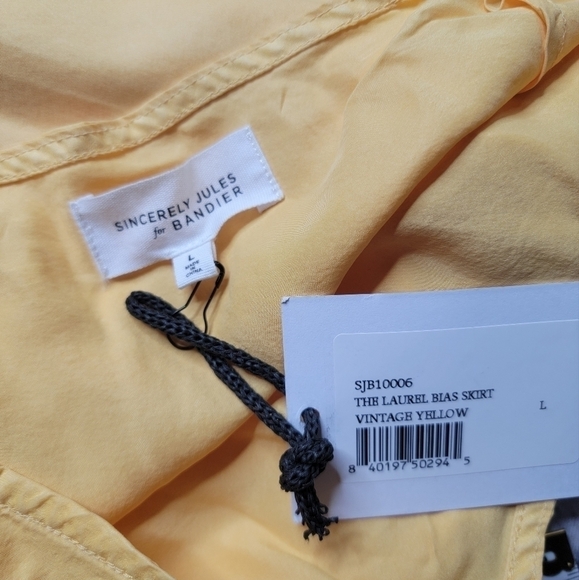 Sincerely Jules for Bandier The Laurel Bias Skirt Silk In Vintage Yellow NWT L - Picture 8 of 10